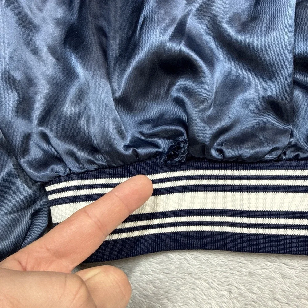 Vintage Swingster Satin Jacket Men Large Blue Baseball Collared USA 70s 80s